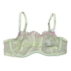 Victoria's Secret PINK Wink Scoop Bra Butterfly Embroidery Mesh Lime Green Pink